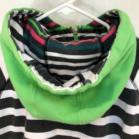 Volcom Women’s Zip Hoodie Sweatshirt sz L/ G Cotton Blend Striped Black White - Picture 6 of 9